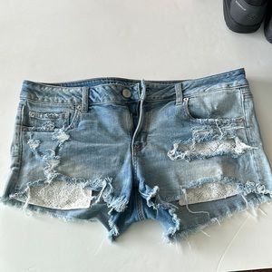 American eagle distressed jean shorts - super low shortie - size 14